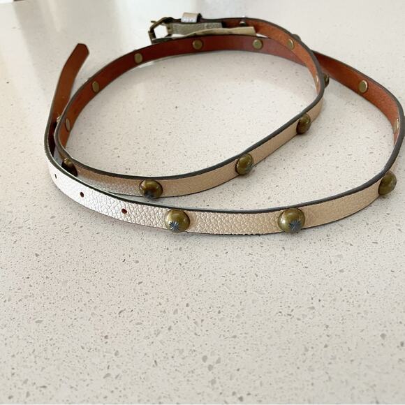 Eddie Bauer Women XL White thin Brass Studded Belt - Picture 6 of 7